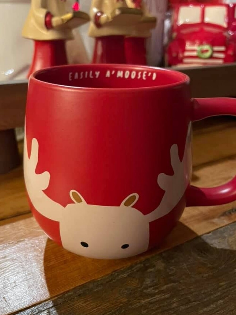 INDIGO NWOT Holiday Collection Red Mug With Beige Moose Round Mug